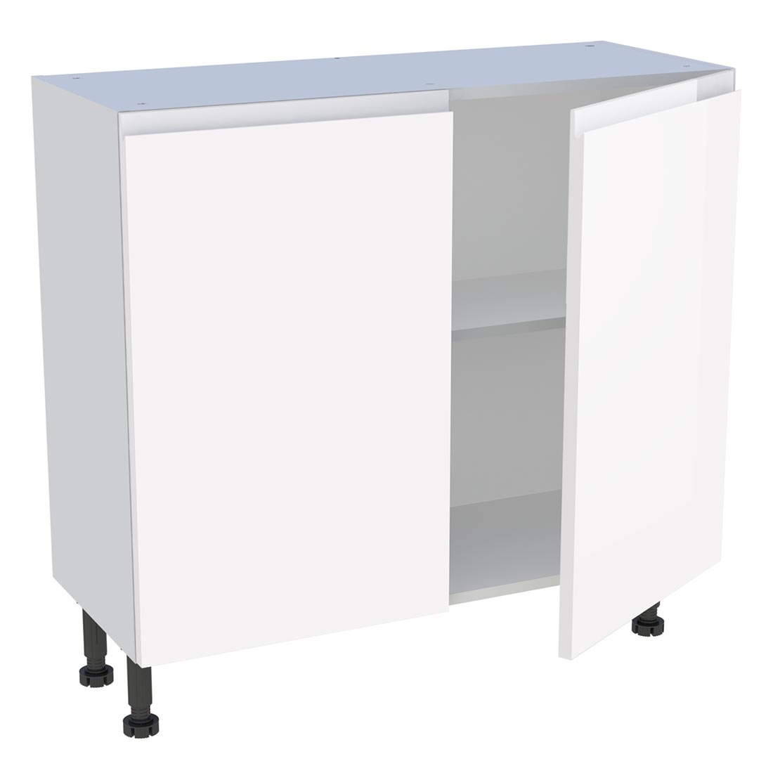 Meuble bas cuisine 2 portes H. 87 cm x L. 90 cm x P. 36,9 cm - Blanc brillant sans poignée