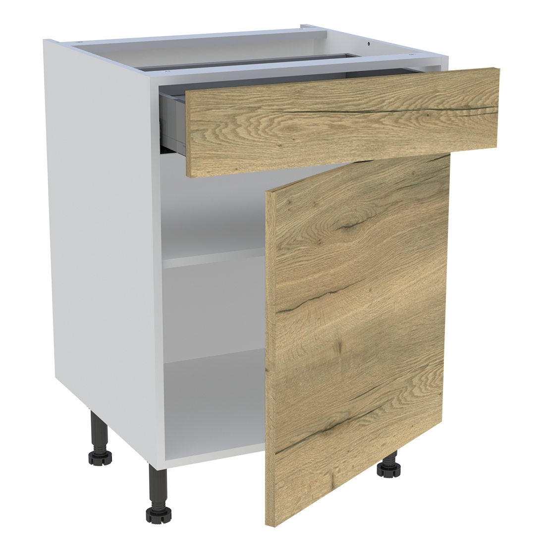Meuble bas cuisine 1 porte, 1 tiroir H. 87 cm x L. 60 cm - Chêne structuré