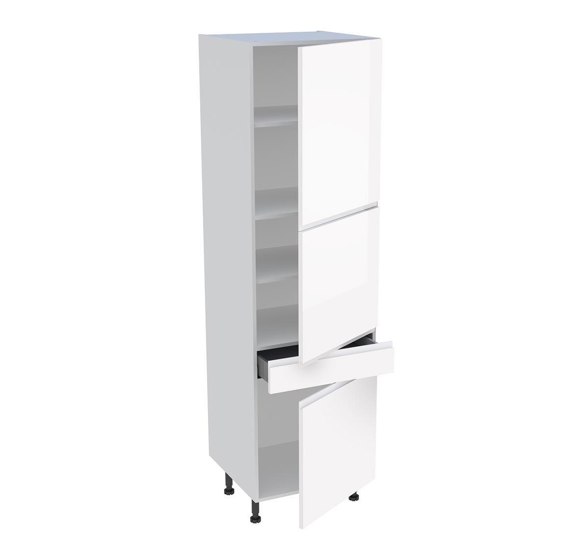 Colonne cuisine 3 portes, 1 tiroir H. 216,6 cm x L. 60 cm - Blanc brillant sans poignée