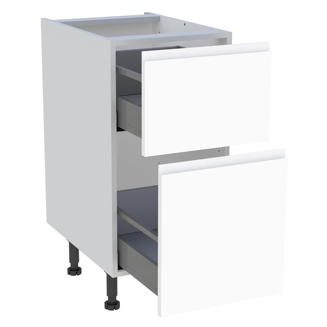 Meuble bas cuisine 2 casseroliers H. 87 cm x L. 40 cm - Blanc mat sans poignée