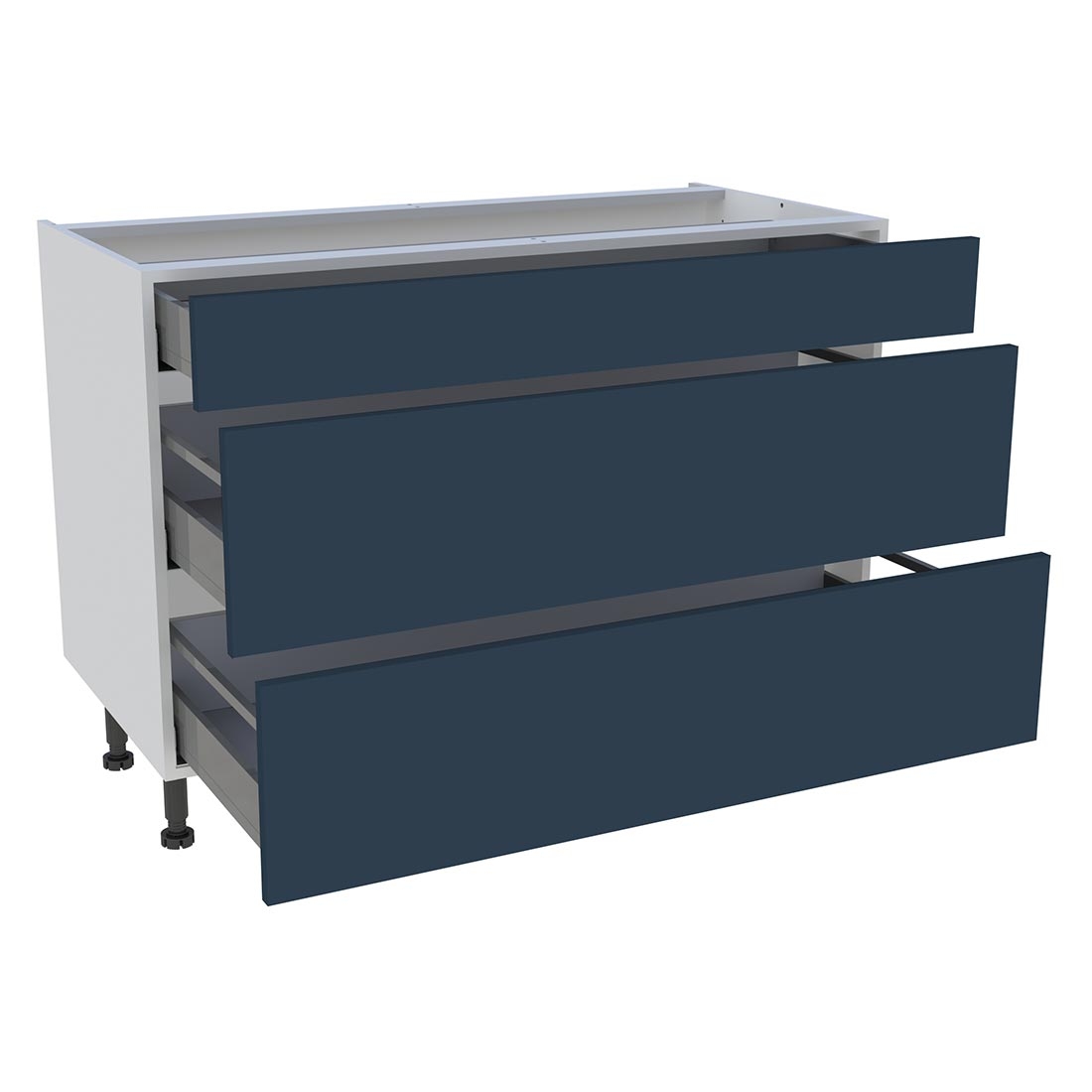 Meuble bas cuisine 1 tiroir, 2 casseroliers H. 87 cm x L. 120 cm - Bleu nuit mat