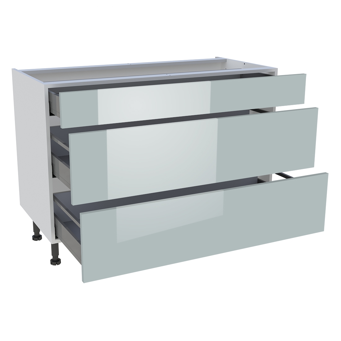 Meuble bas cuisine 1 tiroir, 2 casseroliers H. 87 cm x L. 120 cm - Gris cendre brillant