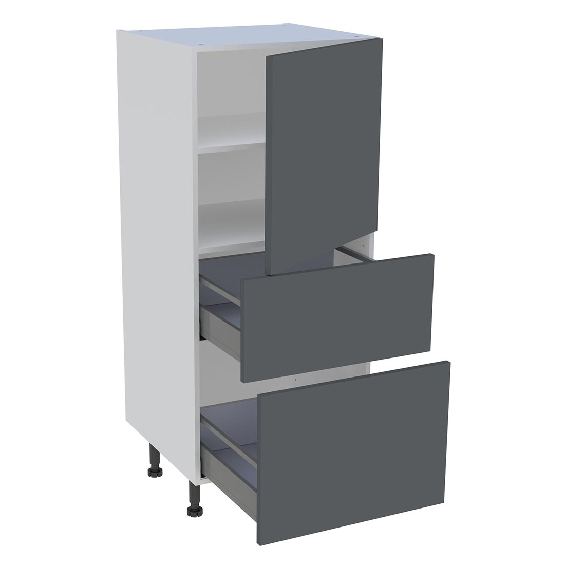 Demi colonne cuisine 1 porte, 2 casseroliers H. 129,6 cm x L. 60 cm - Gris ardoise mat