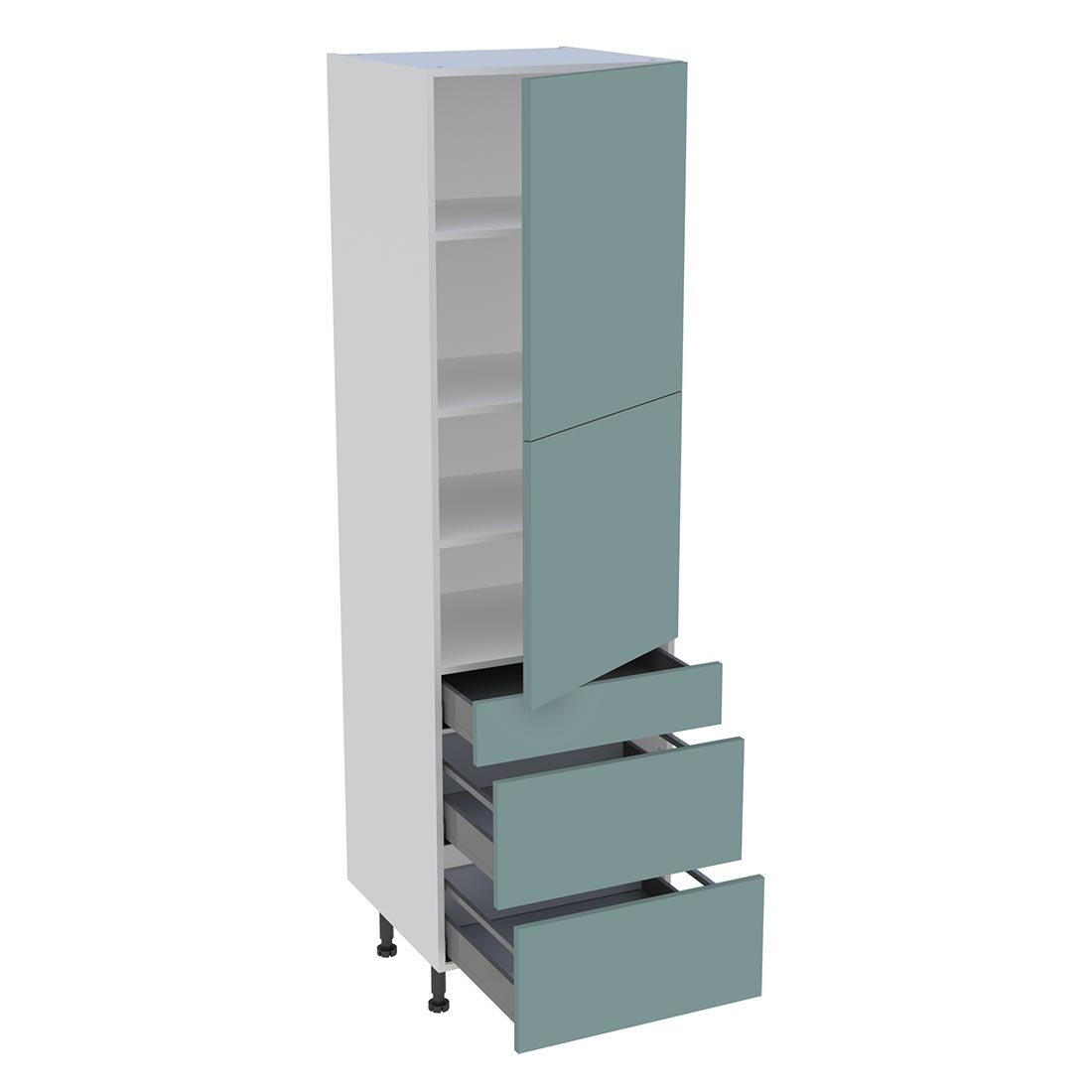 Colonne cuisine 2 portes, 1 tiroir, 2 casseroliers H. 216,6 cm x L. 60 cm - Vert opale mat