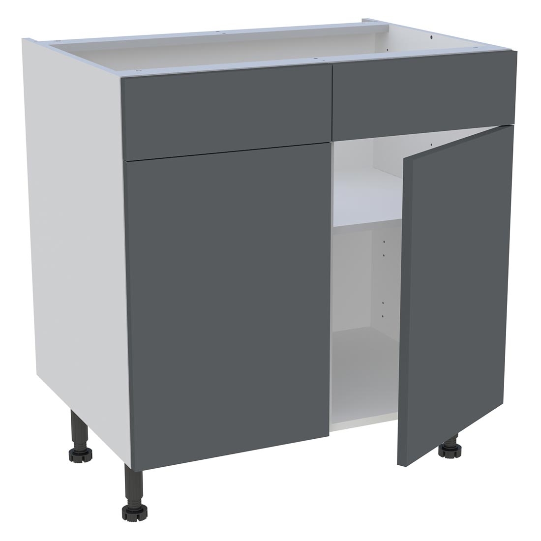 Meuble bas cuisine 2 portes, 2 faux tiroirs H. 87 cm x L. 80 cm - Gris ardoise mat