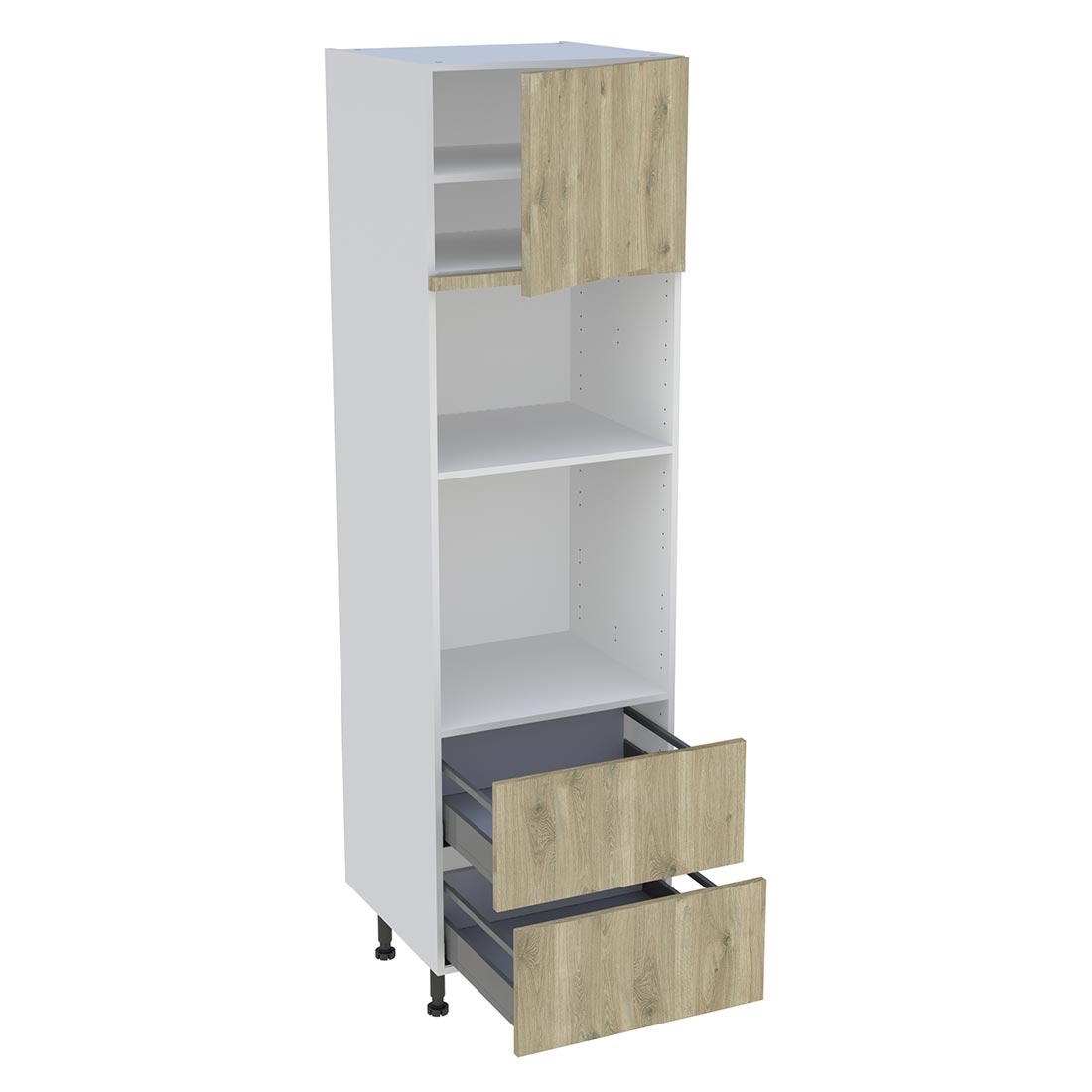 Colonne cuisine 1 porte, 2 casseroliers H. 216,6 cm x L. 60 cm - Chêne doré