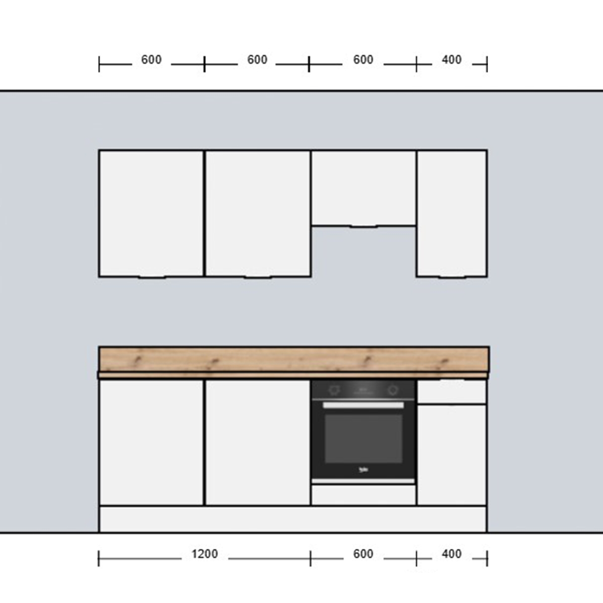 Cuisine complète Lin mat 220 cm avec meuble hotte