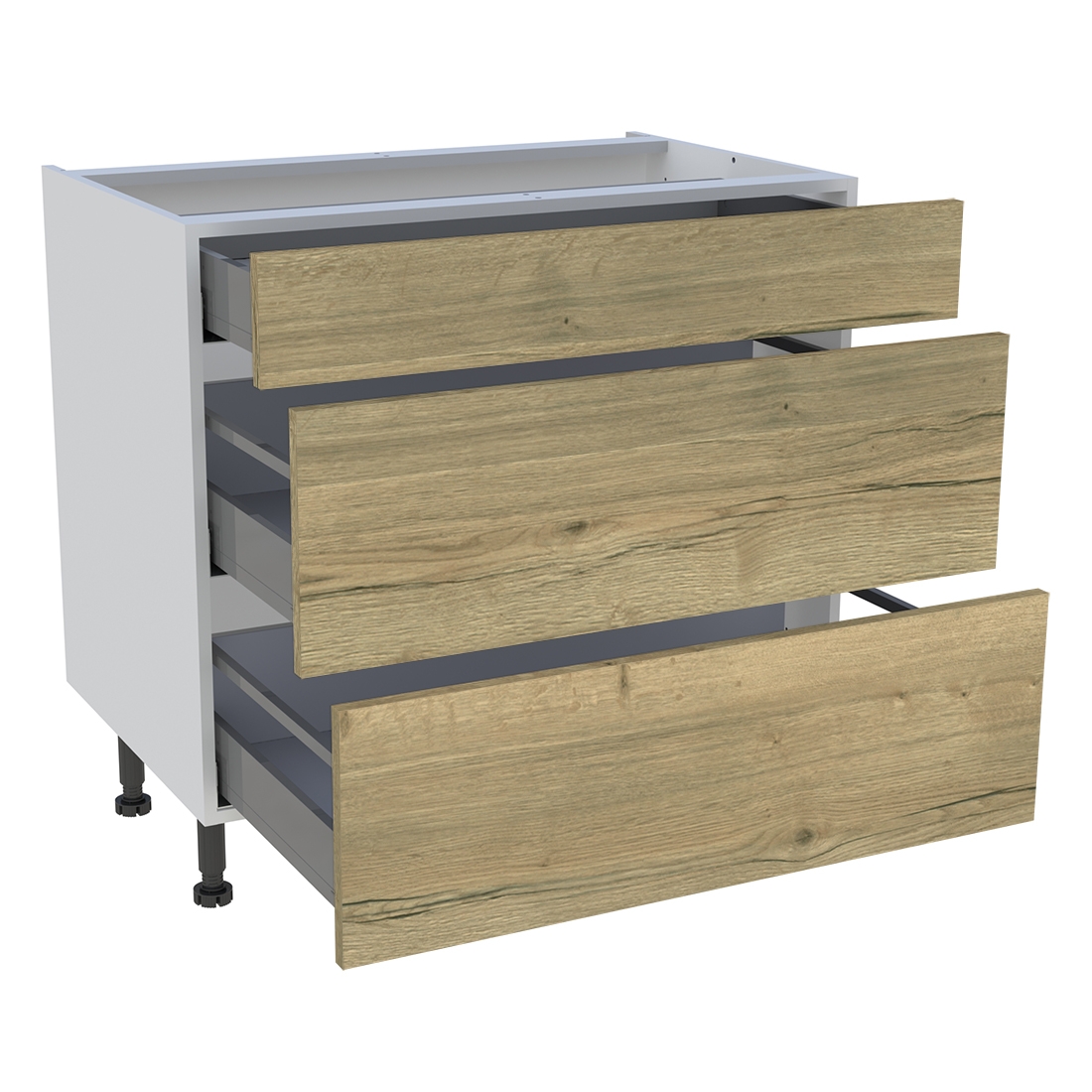 Meuble bas cuisine 1 tiroir, 2 casseroliers H. 87 cm x L. 90 cm - Chêne structuré