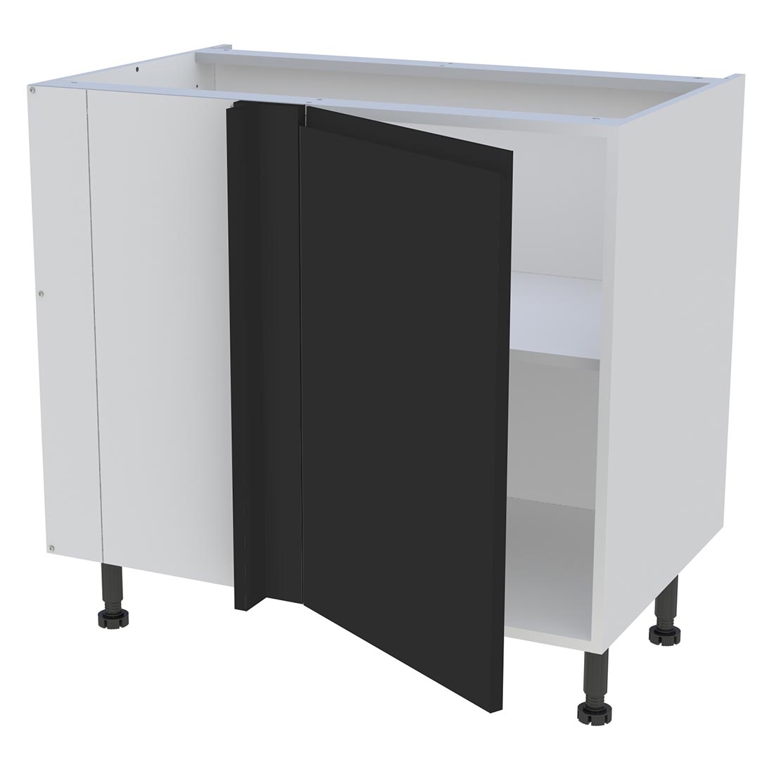 Meuble bas d'angle cuisine 1 porte H. 87 cm x L. 90 cm - Noir mat sans poignée