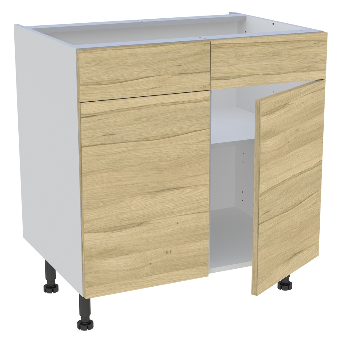 Meuble bas cuisine 2 portes, 2 faux tiroirs H. 87 cm x L. 80 cm - Chêne clair