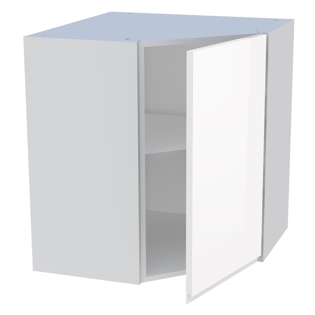 Meuble haut d'angle cuisine 1 porte H. 72 cm x L. 65 cm - Blanc brillant sans poignée