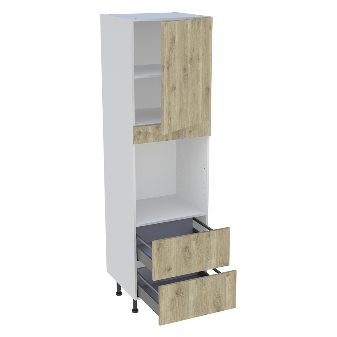 Colonne cuisine 1 porte, 2 casseroliers H. 216,6 cm x L. 60 cm - CF2C1P - Chêne doré