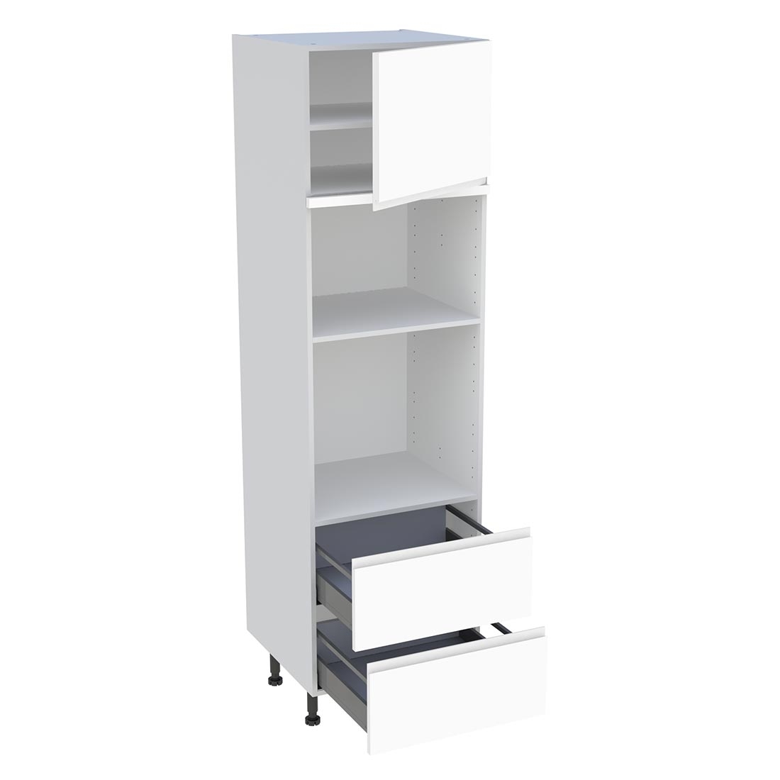 Colonne cuisine 1 porte, 2 casseroliers H. 216,6 cm x L. 60 cm - Blanc mat sans poignée