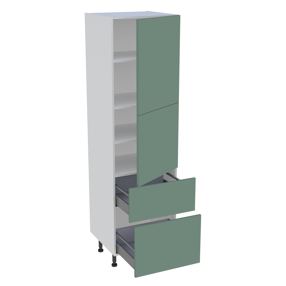 Colonne cuisine 2 portes, 2 casseroliers H. 216,6 cm x L. 60 cm - Vert sauge mat