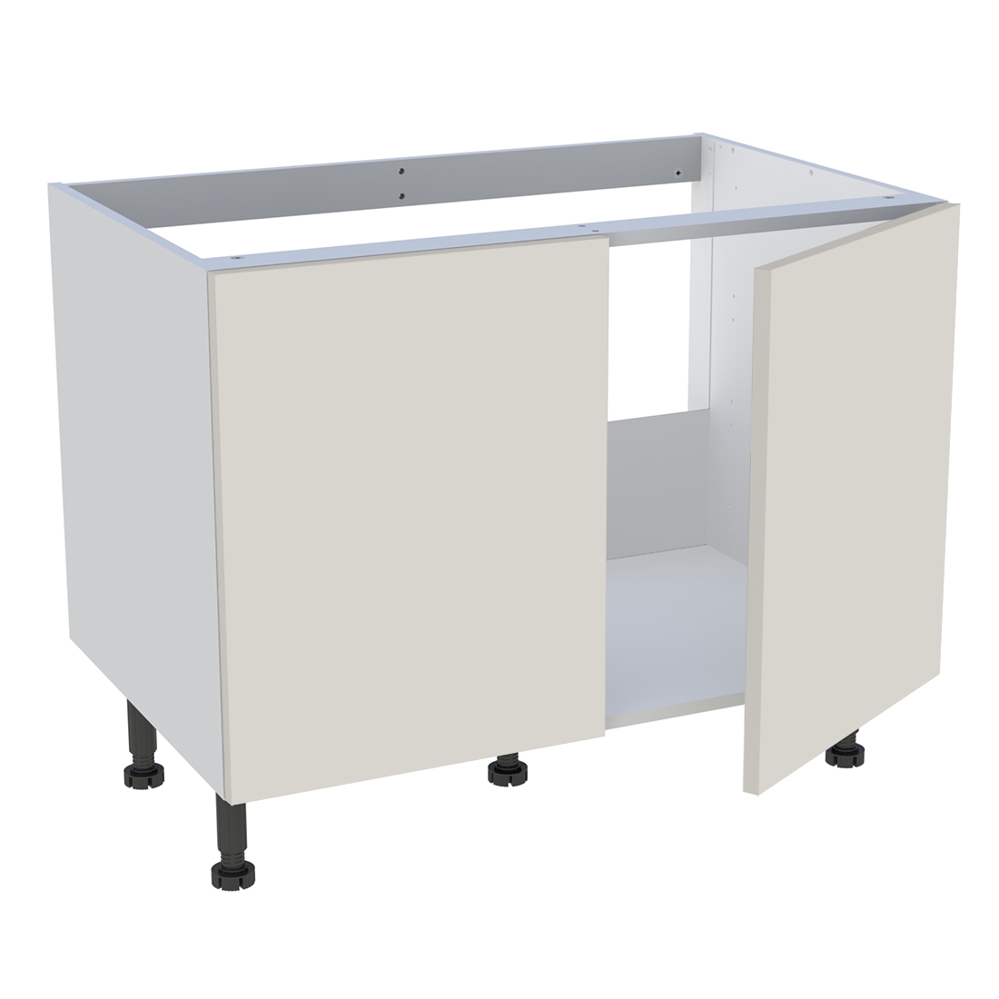 Meuble bas cuisine 2 portes pour évier timbre H. 72,6 cm x L. 90 cm  - Lin mat