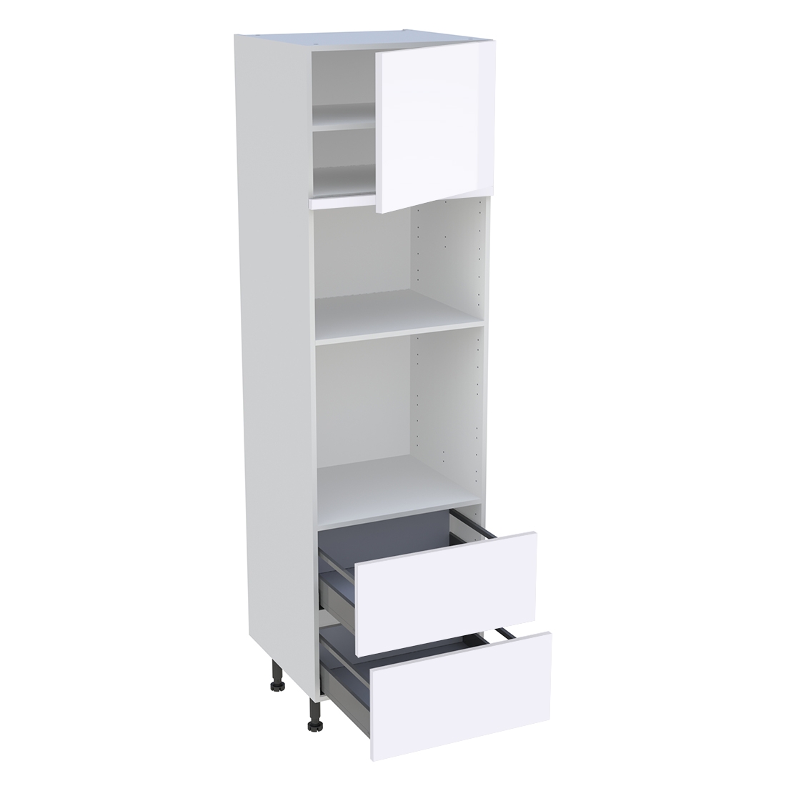 Colonne cuisine 1 porte, 2 casseroliers H. 216,6 cm x L. 60 cm - Blanc brillant