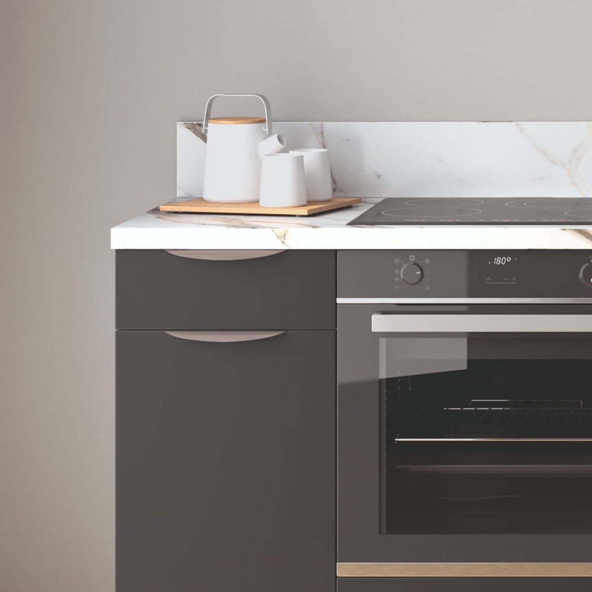 Cuisine complète Noir mat 220cm - Avec Plan de travail et Crédence