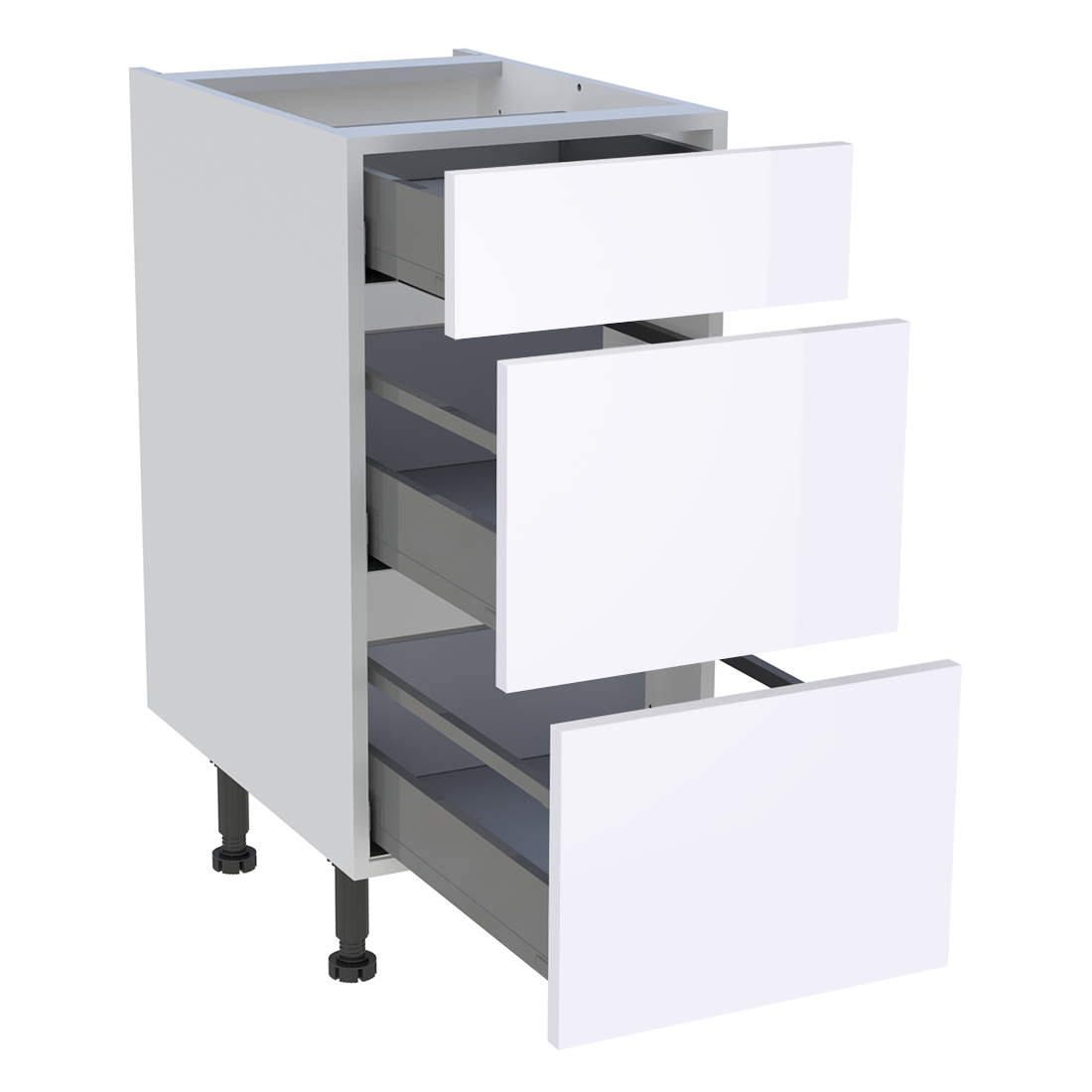 Meuble bas cuisine 1 tiroir, 2 casseroliers H. 87 cm x L. 40 cm - Blanc brillant