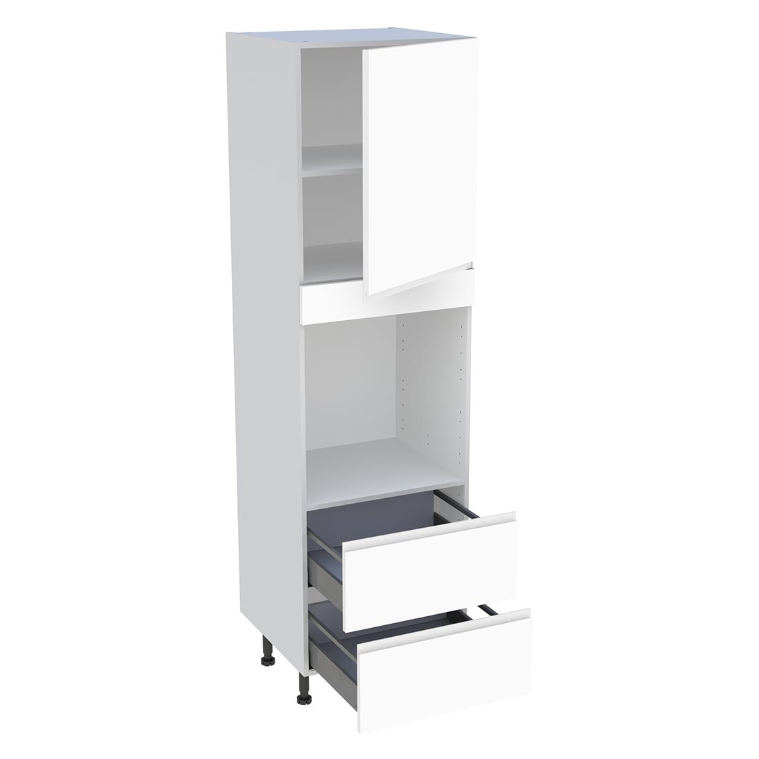 Colonne cuisine 1 porte, 2 casseroliers H. 216,6 cm x L. 60 cm - CF2C1P - Blanc mat sans poignée
