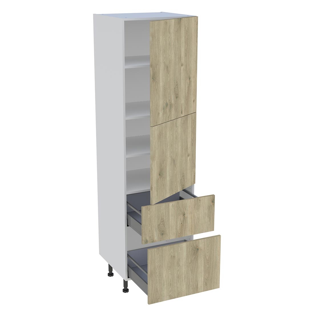 Colonne cuisine 2 portes, 2 casseroliers H. 216,6 cm x L. 60 cm - Chêne doré