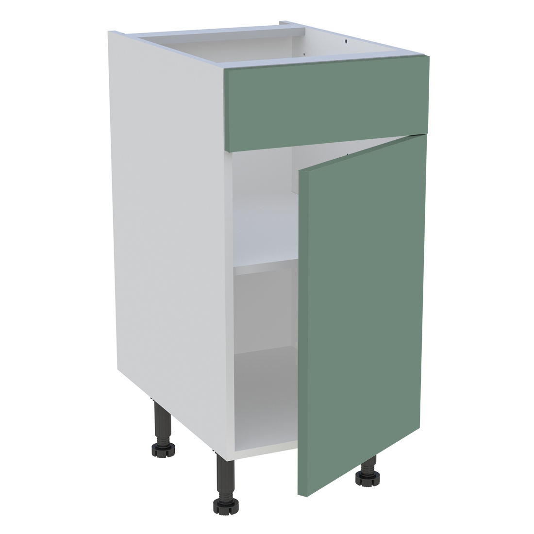 Meuble bas cuisine 1 porte, 1 faux tiroir H. 87 cm x L. 40 cm - Vert sauge mat