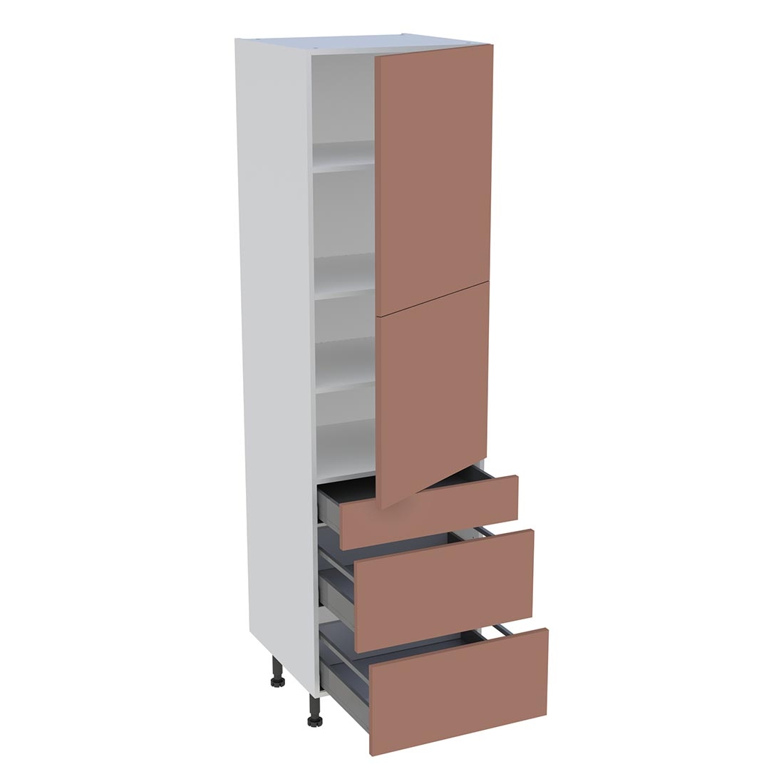Colonne cuisine 2 portes, 1 tiroir, 2 casseroliers H. 216,6 cm x L. 60 cm - Terracotta mat