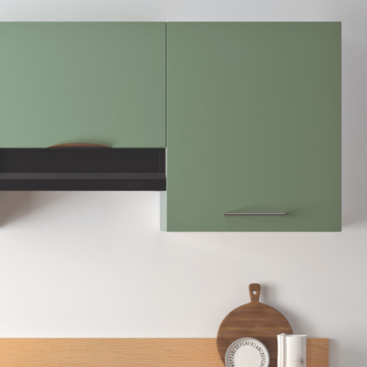 Cuisine complète Bois et Vert mat 240 cm avec meuble hotte