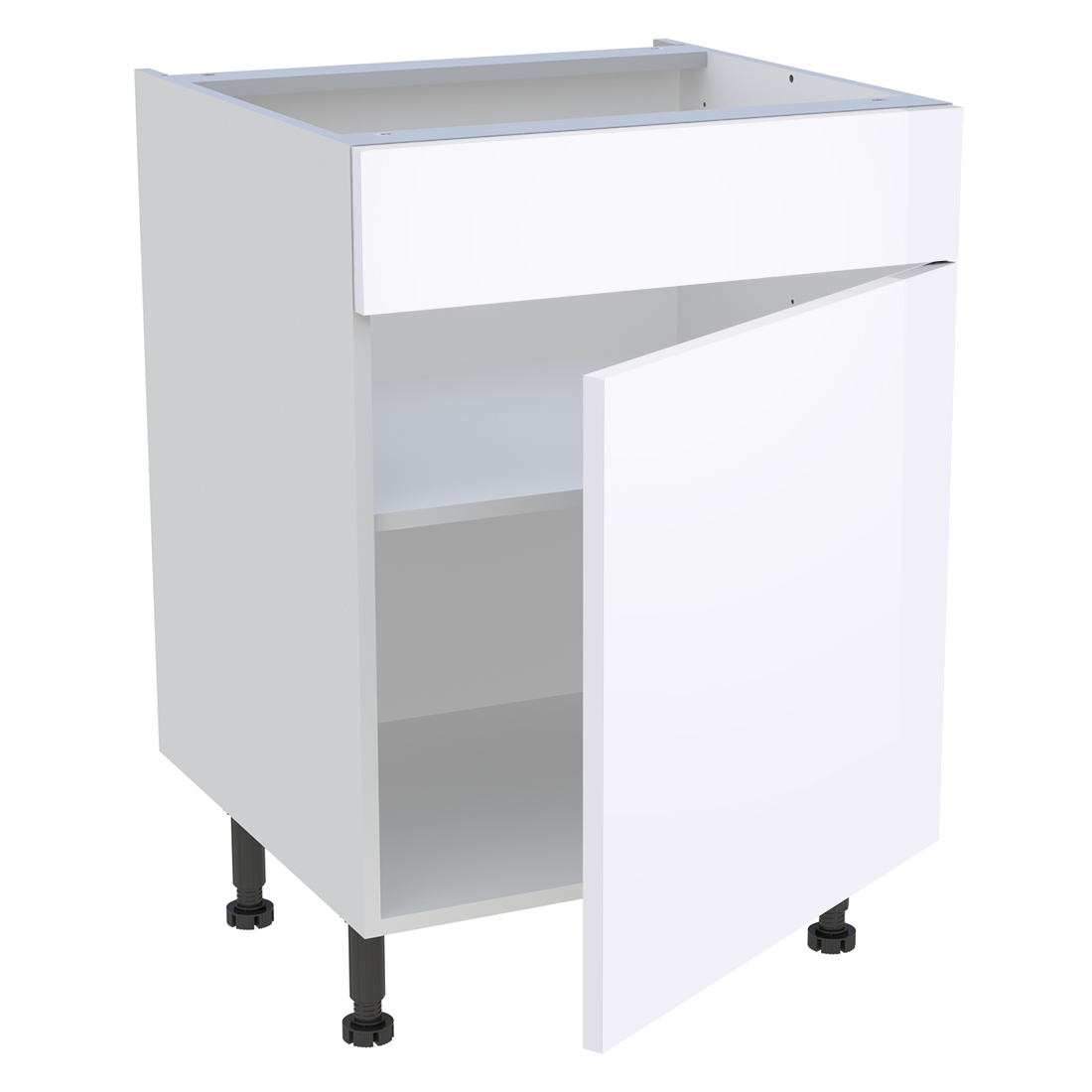 Meuble bas cuisine 1 porte, 1 faux tiroir H. 87 cm x L. 60 cm - Blanc brillant