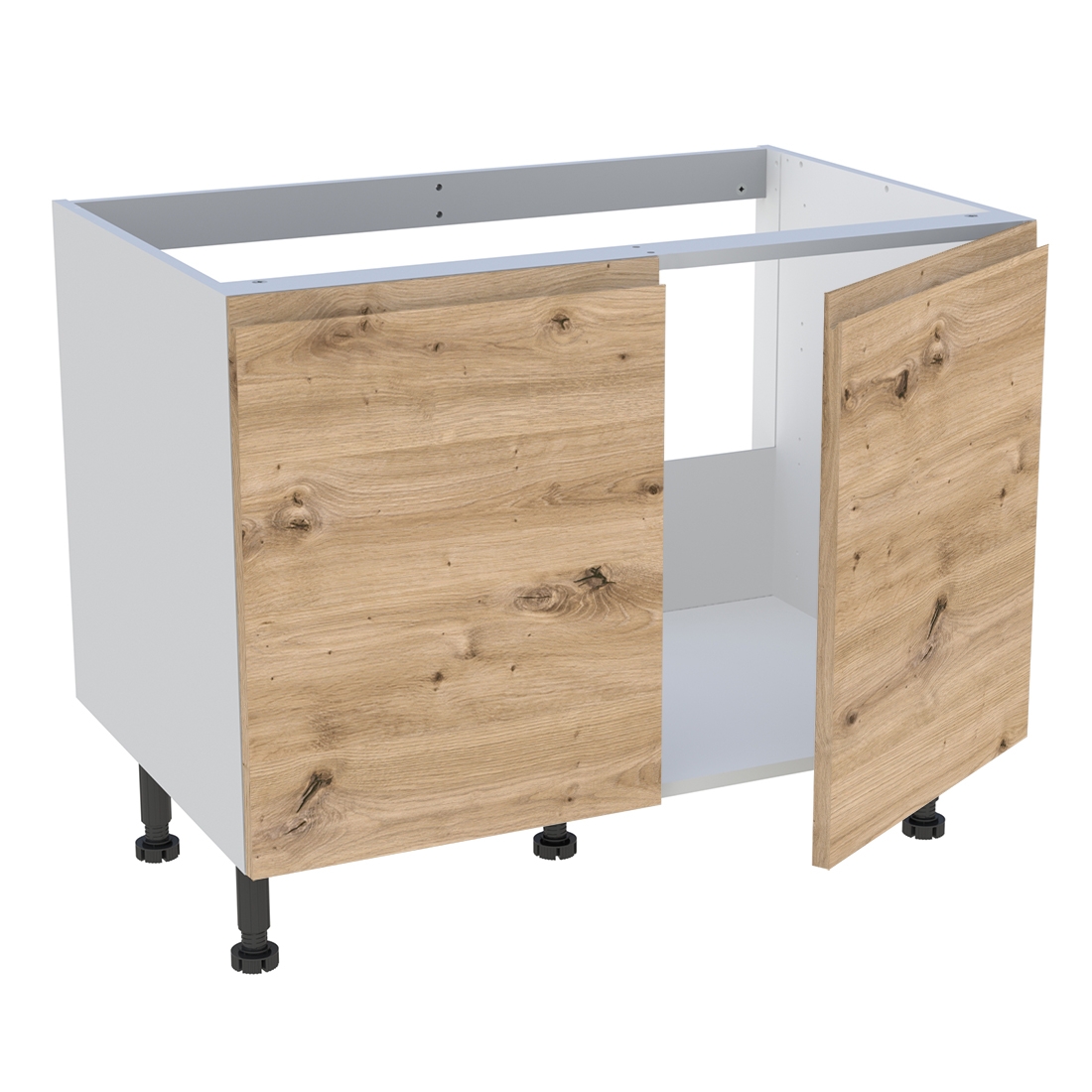 Meuble bas cuisine 2 portes pour évier timbre H. 72,6 cm x L. 90 cm  - Chêne naturel sans poignée
