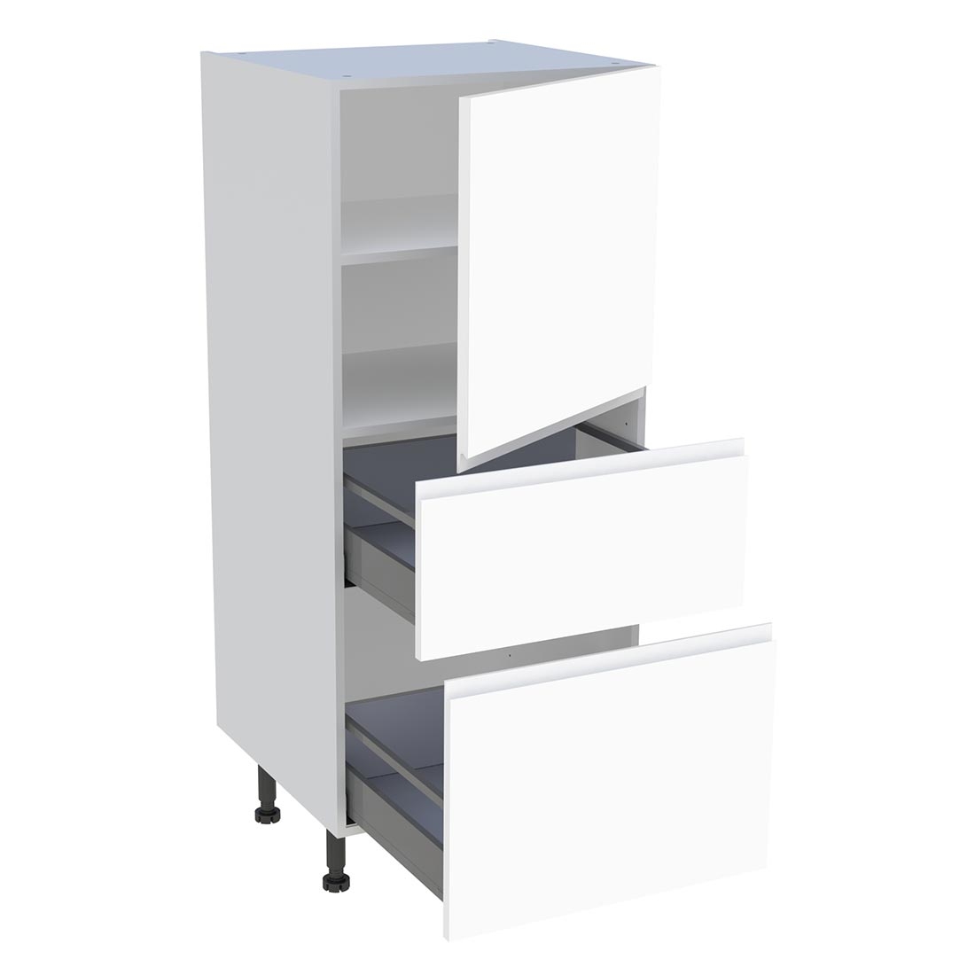 Demi colonne cuisine 1 porte, 2 casseroliers H. 129,6 cm x L. 60 cm - Blanc mat sans poignée