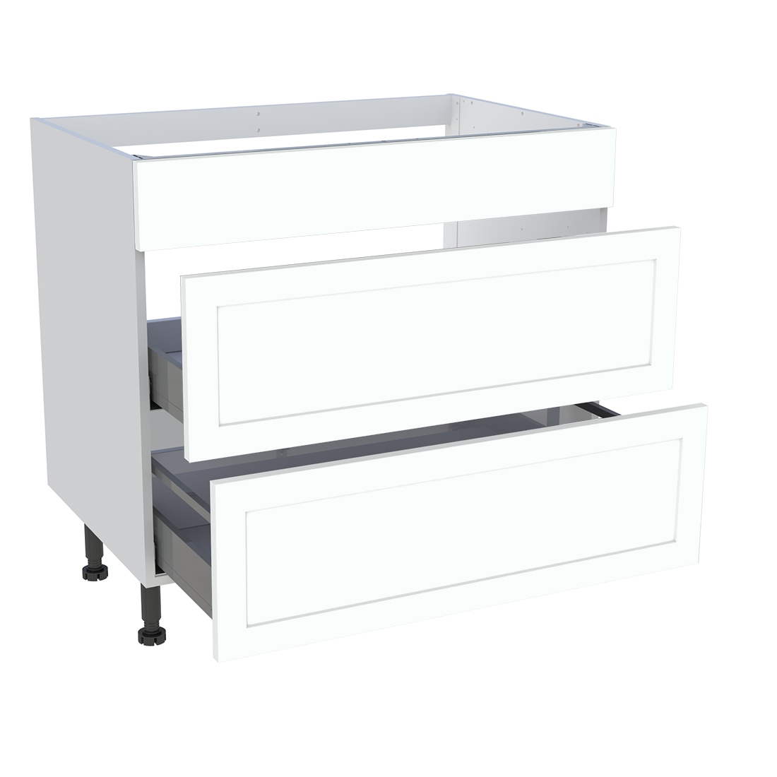 Meuble bas cuisson cuisine 1 faux tiroir, 2 casseroliers H. 87 cm x L. 90 cm - Blanc cadre