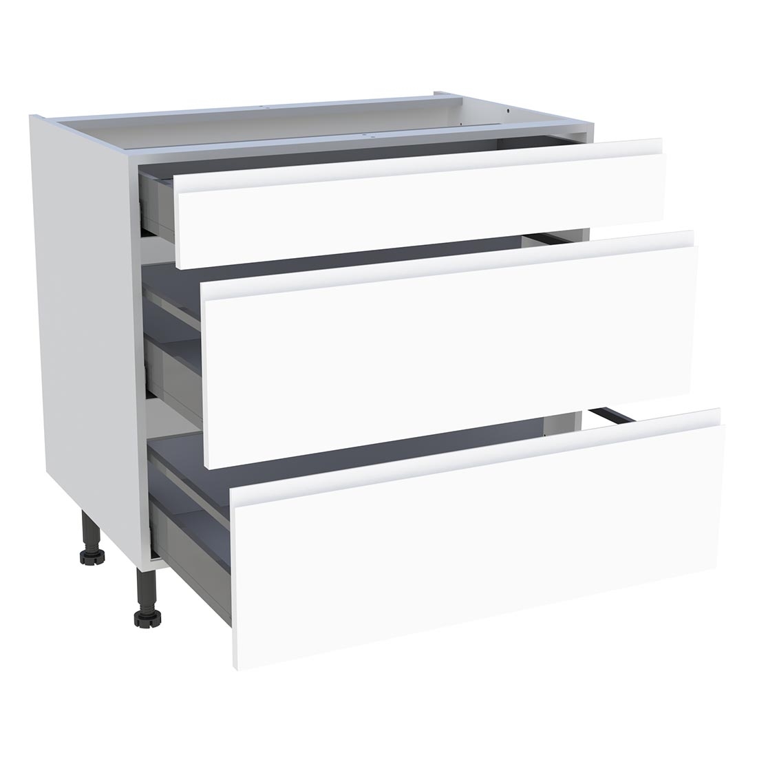 Meuble bas cuisine 1 tiroir, 2 casseroliers H. 87 cm x L. 90 cm - Blanc mat sans poignée