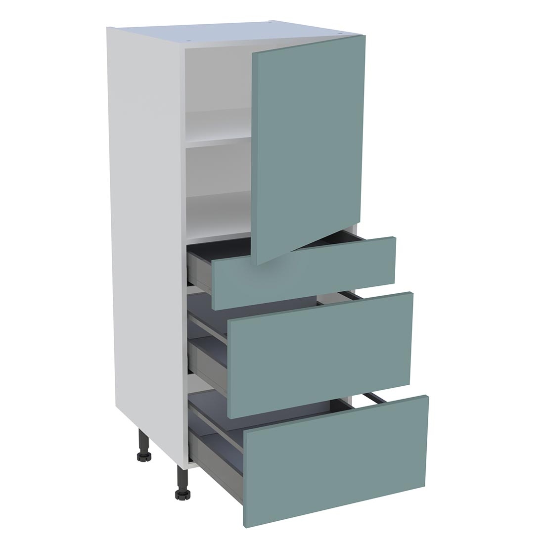 Demi colonne cuisine 1 porte, 1 tiroir, 2 casseroliers H. 129,6 cm x L. 60 cm - Vert opale mat