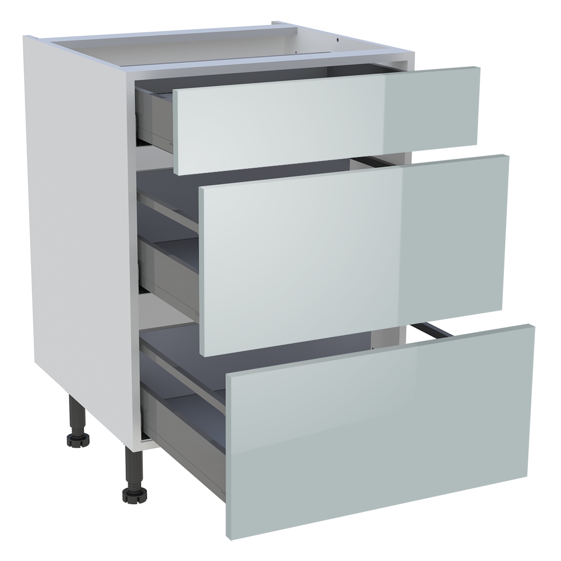 Meuble bas cuisine 1 tiroir, 2 casseroliers H. 87 cm x L. 60 cm - Gris cendre brillant