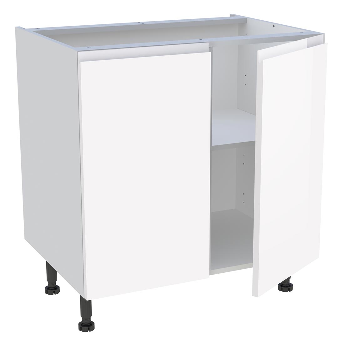 Meuble bas cuisine 2 portes H. 87 cm x L. 80 cm - Blanc brillant sans poignée