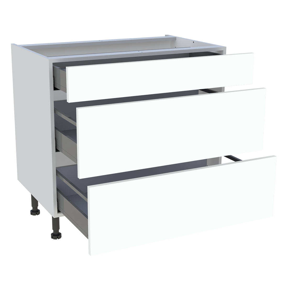 Meuble bas cuisine 1 tiroir, 2 casseroliers H. 87 cm x L. 90 cm - Blanc chaud mat