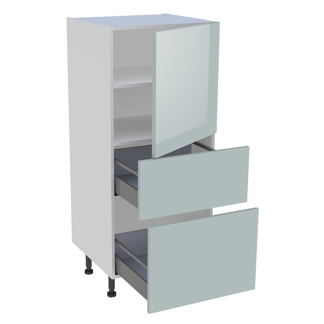 Demi colonne cuisine 1 porte, 2 casseroliers H. 129,6 cm x L. 60 cm - Gris cendre brillant