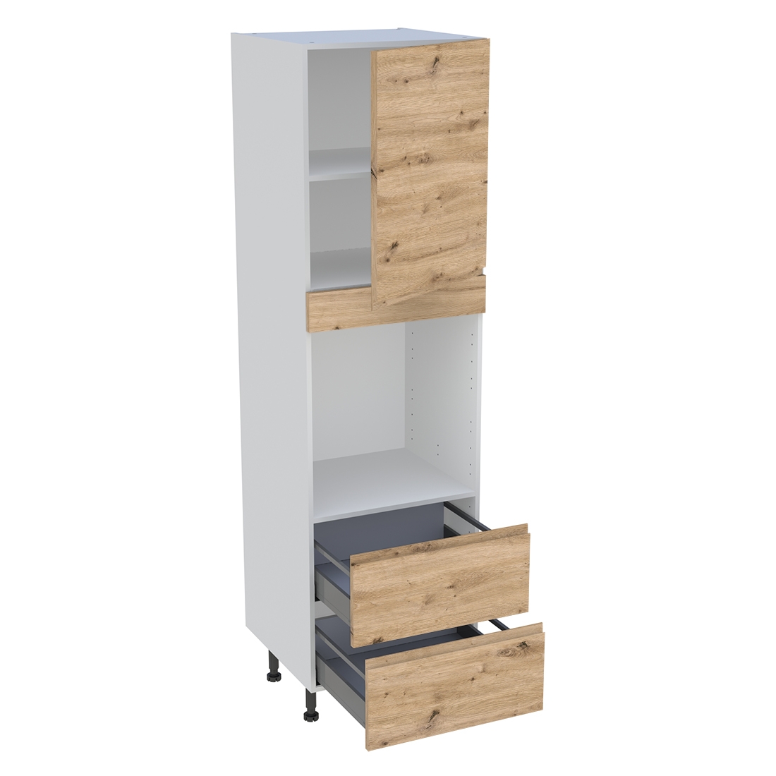 Colonne cuisine 1 porte, 2 casseroliers H. 216,6 cm x L. 60 cm - CF2C1P - Chêne naturel sans poignée