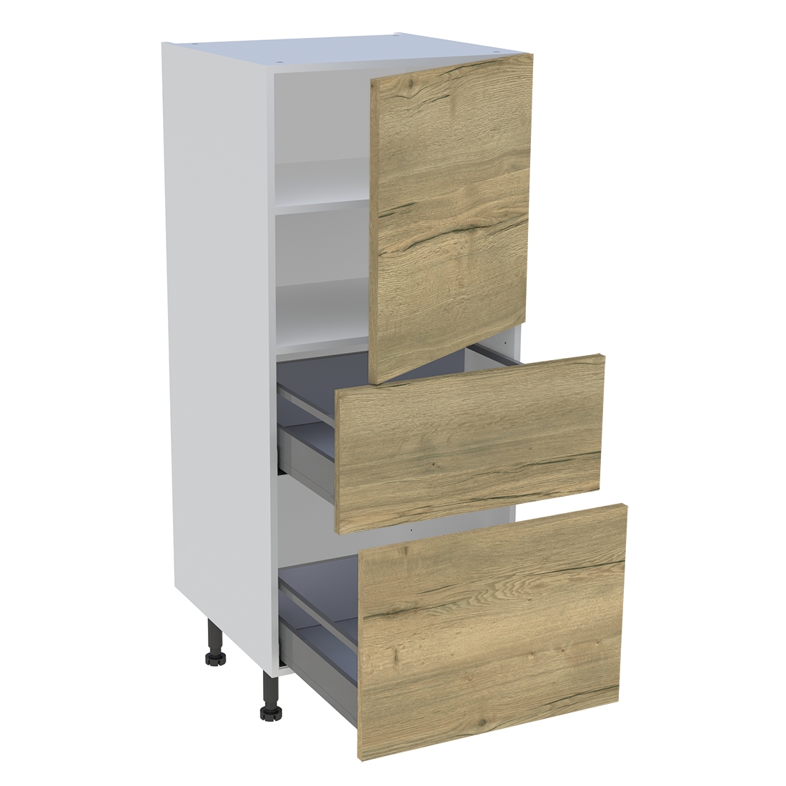 Demi colonne cuisine 1 porte, 2 casseroliers H. 129,6 cm x L. 60 cm - Chêne structuré