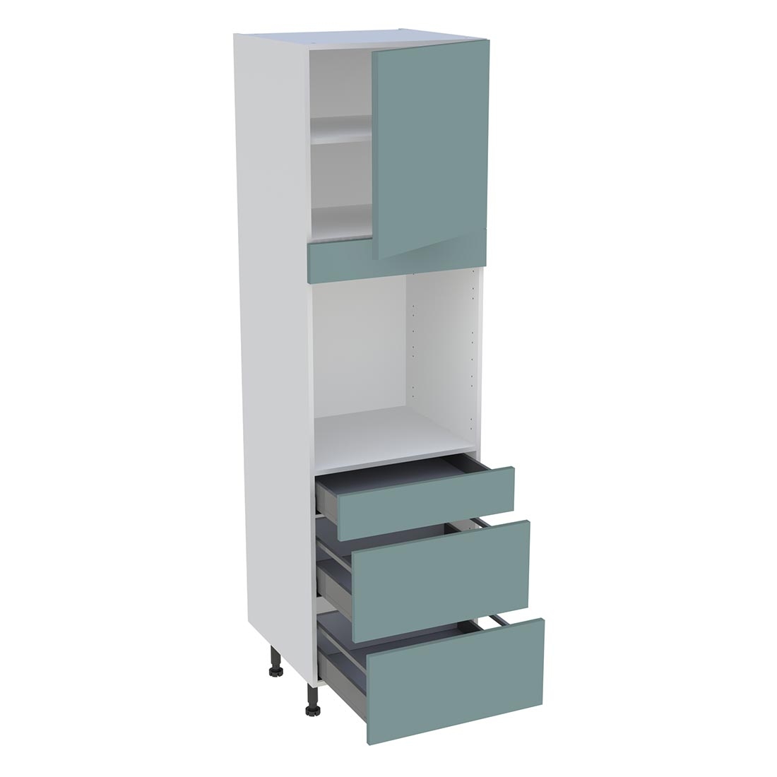 Colonne cuisine 1 porte, 1 tiroir, 2 casseroliers H. 216,6 cm x L. 60 cm - Vert opale mat