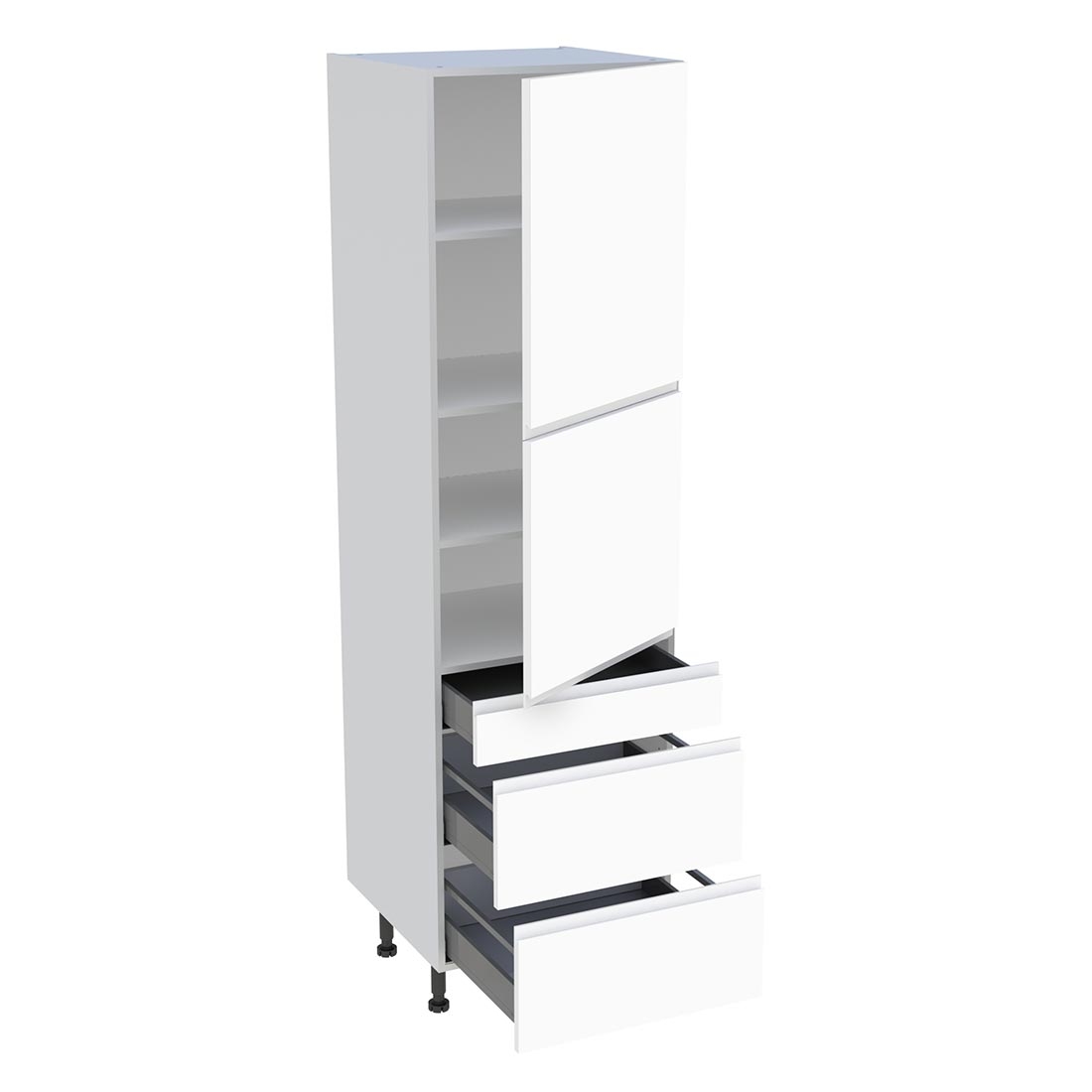 Colonne cuisine 2 portes, 1 tiroir, 2 casseroliers H. 216,6 cm x L. 60 cm - Blanc mat sans poignée