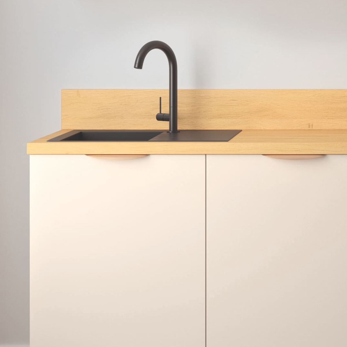 Cuisine complète Lin mat 240 cm avec meuble hotte - Avec Plan de travail et Crédence