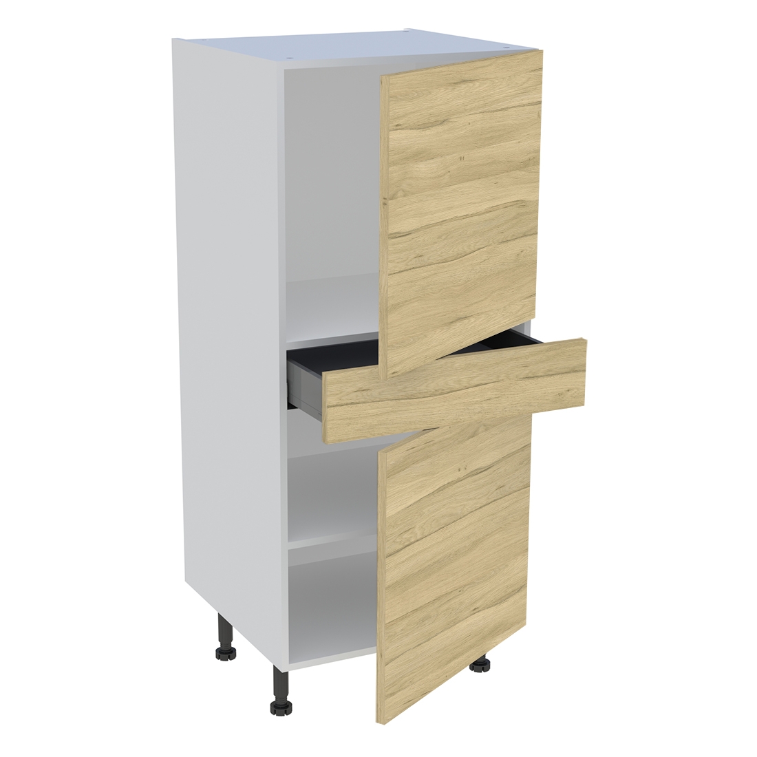 Demi colonne cuisine 1 tiroir, 2 portes H. 129,6 cm x L. 60 cm - Chêne clair