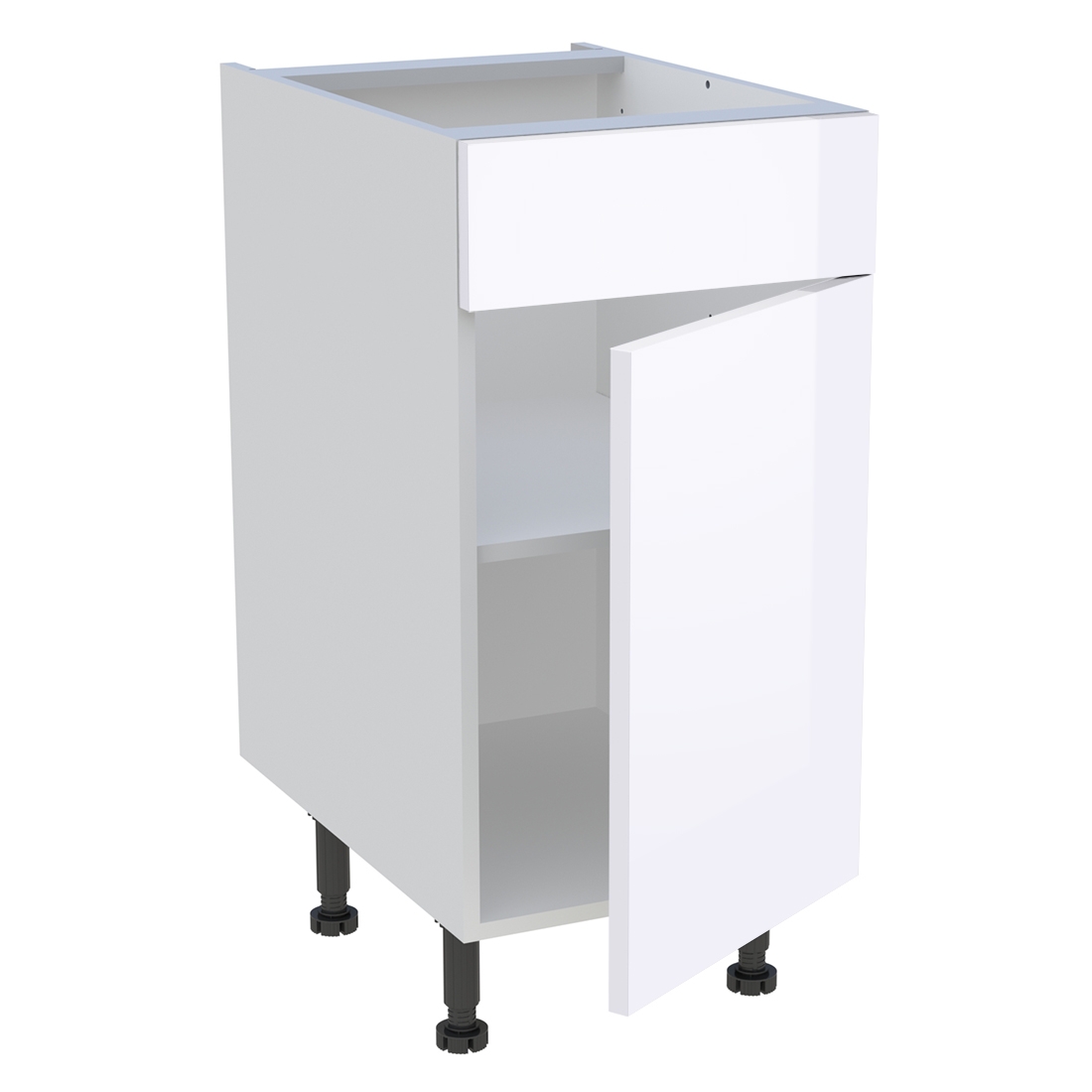 Meuble bas cuisine 1 porte, 1 faux tiroir H. 87 cm x L. 40 cm - Blanc brillant