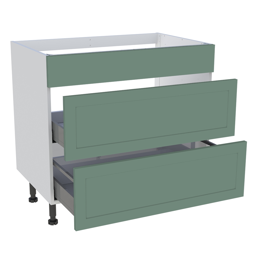 Meuble bas cuisson cuisine 1 faux tiroir, 2 casseroliers H. 87 cm x L. 90 cm - Vert sauge cadre