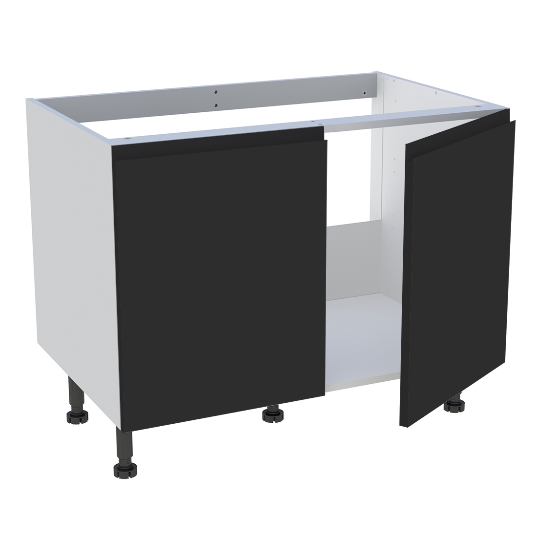 Meuble bas cuisine 2 portes pour évier timbre H. 72,6 cm x L. 90 cm  - Noir mat sans poignée