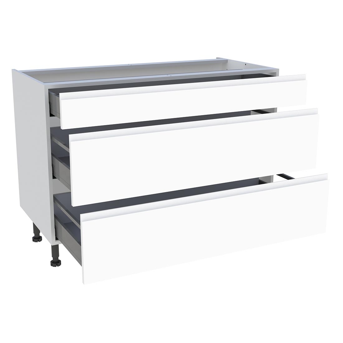 Meuble bas cuisine 1 tiroir, 2 casseroliers H. 87 cm x L. 120 cm - Blanc mat sans poignée