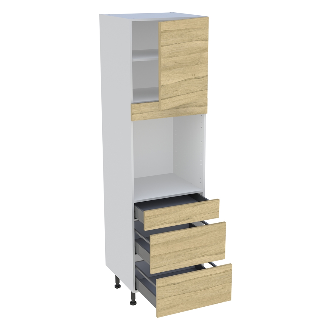 Colonne cuisine 1 porte, 1 tiroir, 2 casseroliers H. 216,6 cm x L. 60 cm - Chêne clair