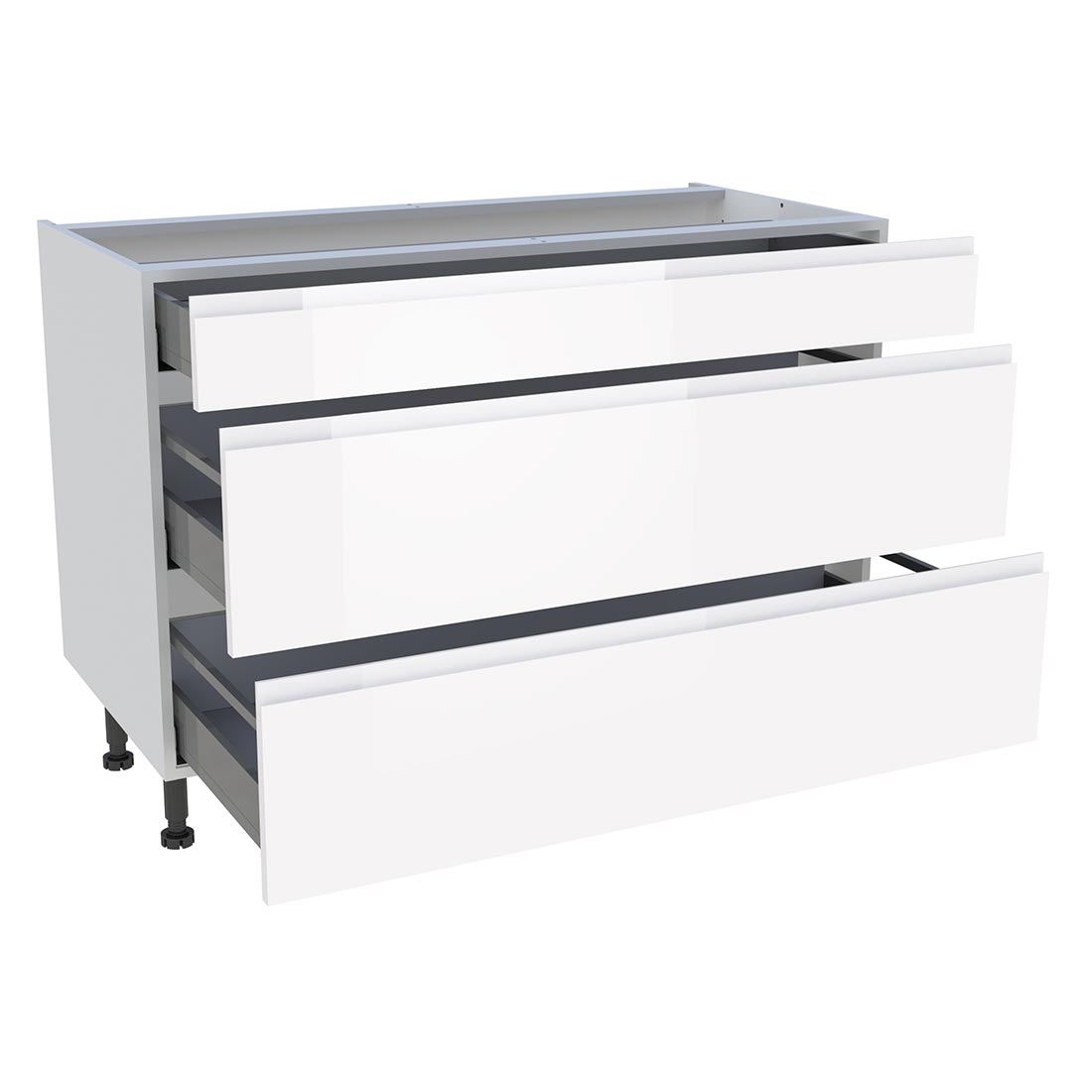 Meuble bas cuisine 1 tiroir, 2 casseroliers H. 87 cm x L. 120 cm - Blanc brillant sans poignée