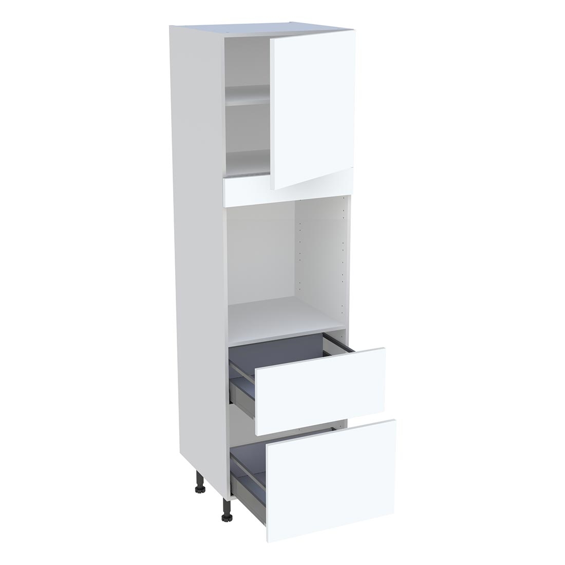 Colonne cuisine 1 porte, 2 casseroliers H. 216,6 cm x L. 60 cm - CF1P2C60 - Blanc mat